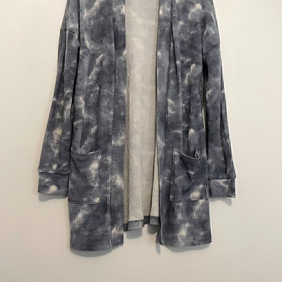 HIPPIE ROSE Blue Tie Dye Ribbed Knit Open Long Sleeve Boho Long Cardigan Sweater - Picture 3 of 13